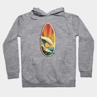 Surfboard with a Retro Vintage Wave Design Hoodie